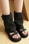 chic two colors denim fabric thick bottoms high-tube boots sandals_Black
