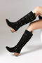 chic 3 colors suede hollow out high-tube chunky heel boots_Black