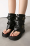 chic punk style pu leather thick bottoms boots sandals_Black
