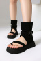 chic 3 colors suede fabric thick bottoms boots sandals_Black