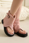 chic 3 colors suede thick bottoms boots sandals_Black_Pink