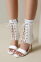 chic pu leather two colors peep toe strappy high-heel boots sandals_Black_White