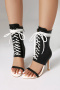 chic pu leather color-block peep toe strappy high-heel boots sandals_Black