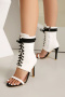 chic pu leather color-block peep toe strappy high-heel boots sandals_Black_White