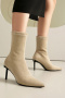 chic two colors pointed toe high-heel boots_Black_Beige