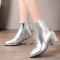 chic 3 colors gloss pu leather pointed toe zip-up side chunky-heel boots_Black_Gold_Silver