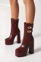 chic 4 colors pu leather square toe zip-up side chunky high-heel boots_Black_Rose Red