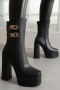 chic 4 colors pu leather square toe zip-up side chunky high-heel boots_Black