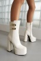 chic 4 colors pu leather square toe zip-up side chunky high-heel boots_Black_Rose Red_Green_Beige
