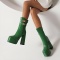 chic 4 colors pu leather square toe zip-up side chunky high-heel boots_Black_Rose Red_Green