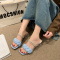 chic 3 colors rhinestone decor braided square toe low-heel sandals_Magenta_Sky Blue