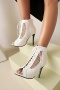 chic 3 colors pu leather hollow fishnet strappy high-heel boots sandals_Black_White