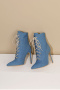chic 3 colors denim fabric pointed toe strappy high-heel martin boots_Black_Blue