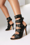 chic punky style pu leather 3 colors metallic buckle high-heel sandals_Black