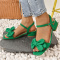 chic two colors square toe bow decor chunky heel sandals_Green