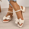 chic two colors square toe bow decor chunky heel sandals_Green_Beige