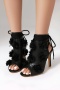 chic pu leather 3d flower decor lace-up high-heel sandals_Black