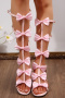 chic 4 colors pu leather hollow out bow decor zip-up high-tube sandals_Black_White_Pink
