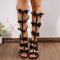 chic 4 colors pu leather hollow out bow decor zip-up high-tube sandals_Black