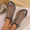 chic 3 colors hollow out fishnet rhinestone decor flat sandals_Black