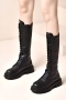 stylish pu leather thick bottom high-tube zip-up side strappy boots_Black