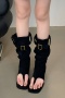 chic two colors suede square toe high-tube cowgirl boots sandals_Black