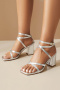 chic gloss pu leather square toe chunky heel sandals_Gold_Silver