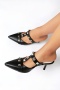 chic pu leather pointed toe rivet decor high-heel sandals_Black