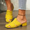 stylish retro 5 colors knitted upper chunky low-heel sandals_Black_White_Red_Yellow