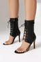 chic pu leather eyelet strappy high heel boots sandals_Black