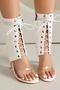 chic pu leather eyelet strappy high heel boots sandals_Black_White