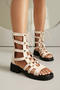 stylish retro rivet decor hollow out lace-up thick bottom sandals_Black_Beige