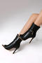chic pu leather metallic lock decor peep toe high heel boots sandals_Black
