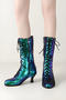 chic two colors sequin decor strappy zip-up side midi-heel boots_Black_Green