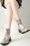 chic 3 colors snakeskin pu leather zip-up side chunky heel boots_Dark Gray_Gold
