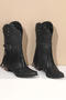 chic two colors rivet tassel cowgirl chunky heel boots_Black