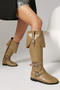 stylish 3 colors pu leather zip-up side high-tube low-heel boots_Black_Khaki