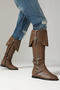 stylish 3 colors pu leather zip-up side high-tube low-heel boots_Black_Khaki _Brown
