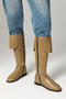 retro stylish pu leather 3 colors high-tube low-heel boots_Black_Khaki