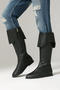 retro stylish pu leather 3 colors high-tube low-heel boots_Black