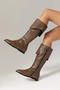 retro stylish pu leather 3 colors high-tube low-heel boots_Black_Khaki _Brown