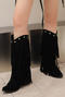 chic 4 colors suede pentagram rivet tassel decor chunky heel cowgirl boots_Black