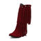 chic 4 colors suede pentagram rivet tassel decor chunky heel cowgirl boots_Black_Pink_Red