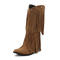 chic pure colour suede pentagram rivet tassel decor chunky heel cowgirl boots_Khaki _Brown