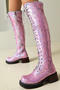 chic 3 colors sequin decor high-tube strappy chunky heel boots_Pink
