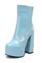 chic 4 colors glossy pu leather chunky high heel boots_Black_White_Pink_Sky Blue