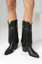 chic stylish pu leather rivet tassel pointed toe chunky heel cowgirl boots_Black