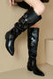 chic retro pu leather pointed toe chunky heel boots_Black