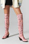 chic retro pu leather 3 colors embroidery zip-up side chunky heel boots_Pink
