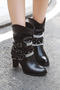 chic stylish pu leather 4 colors rhinestone decor chunky high heel boots_Black